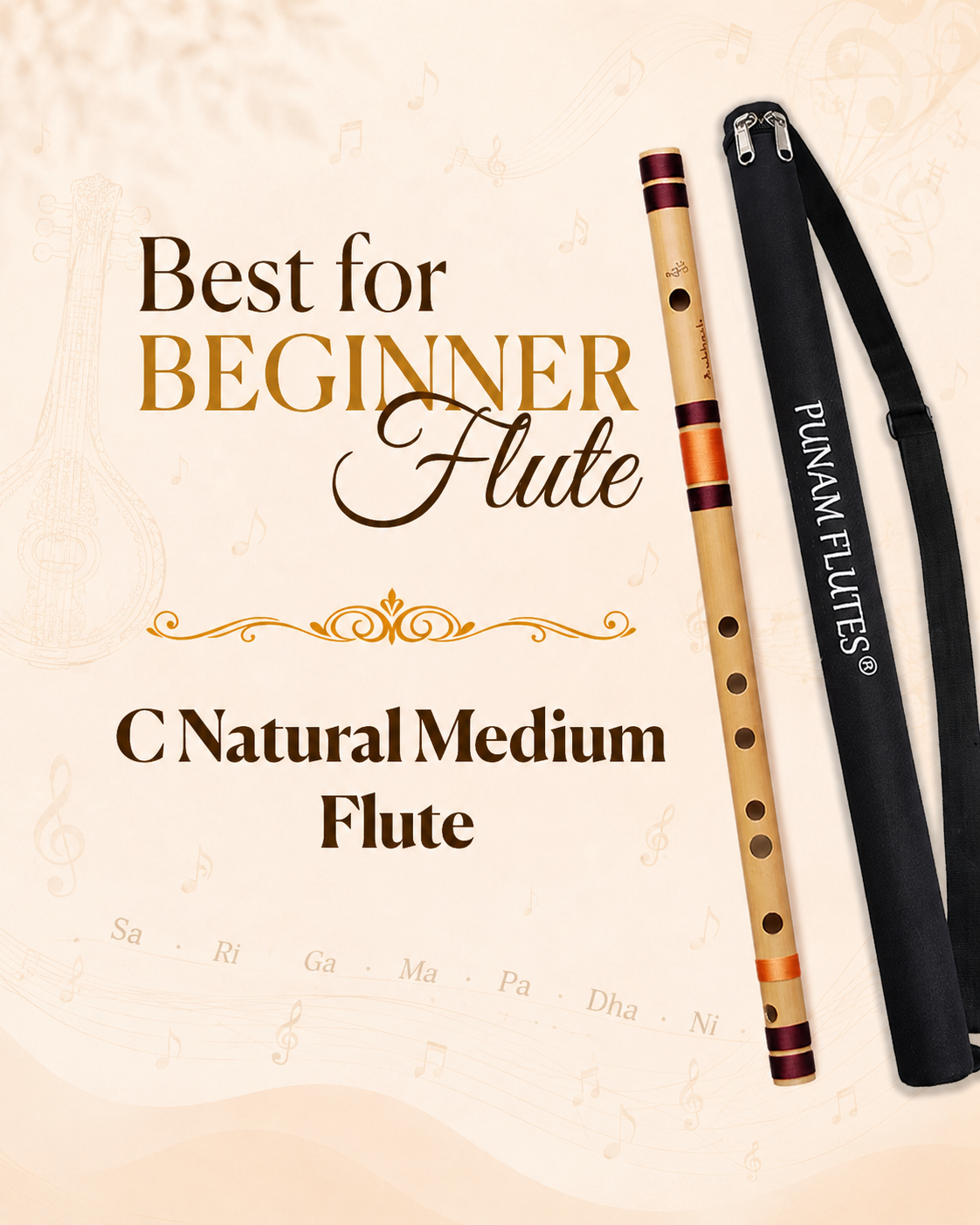 C Natural Medium Bansuri Flute (Right Hand)19.5 inches (49.6 CM)