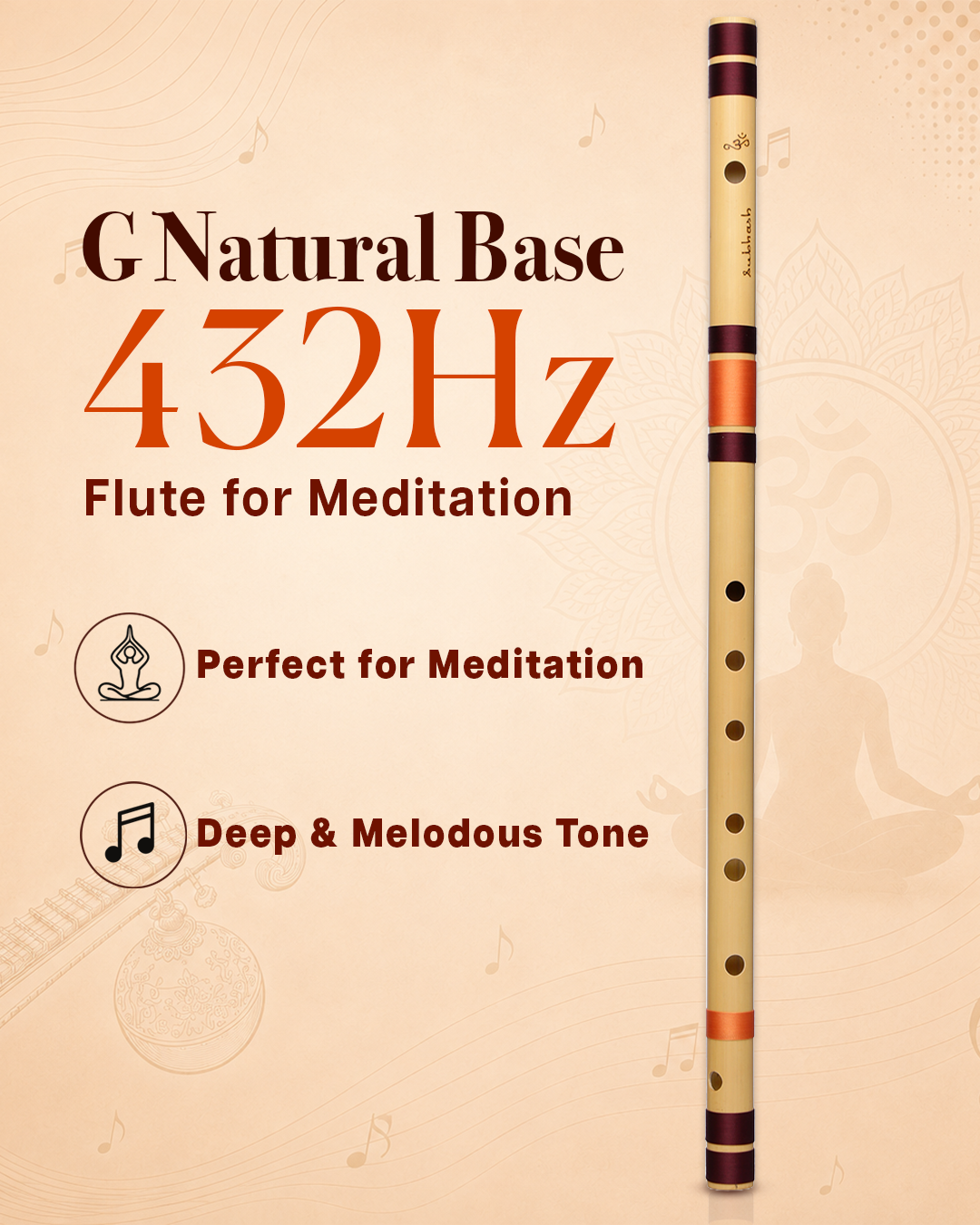 G Natural Base 432 Hz Bansuri Flute (Right Hand) 25.65 Inches (65.15 Cm)