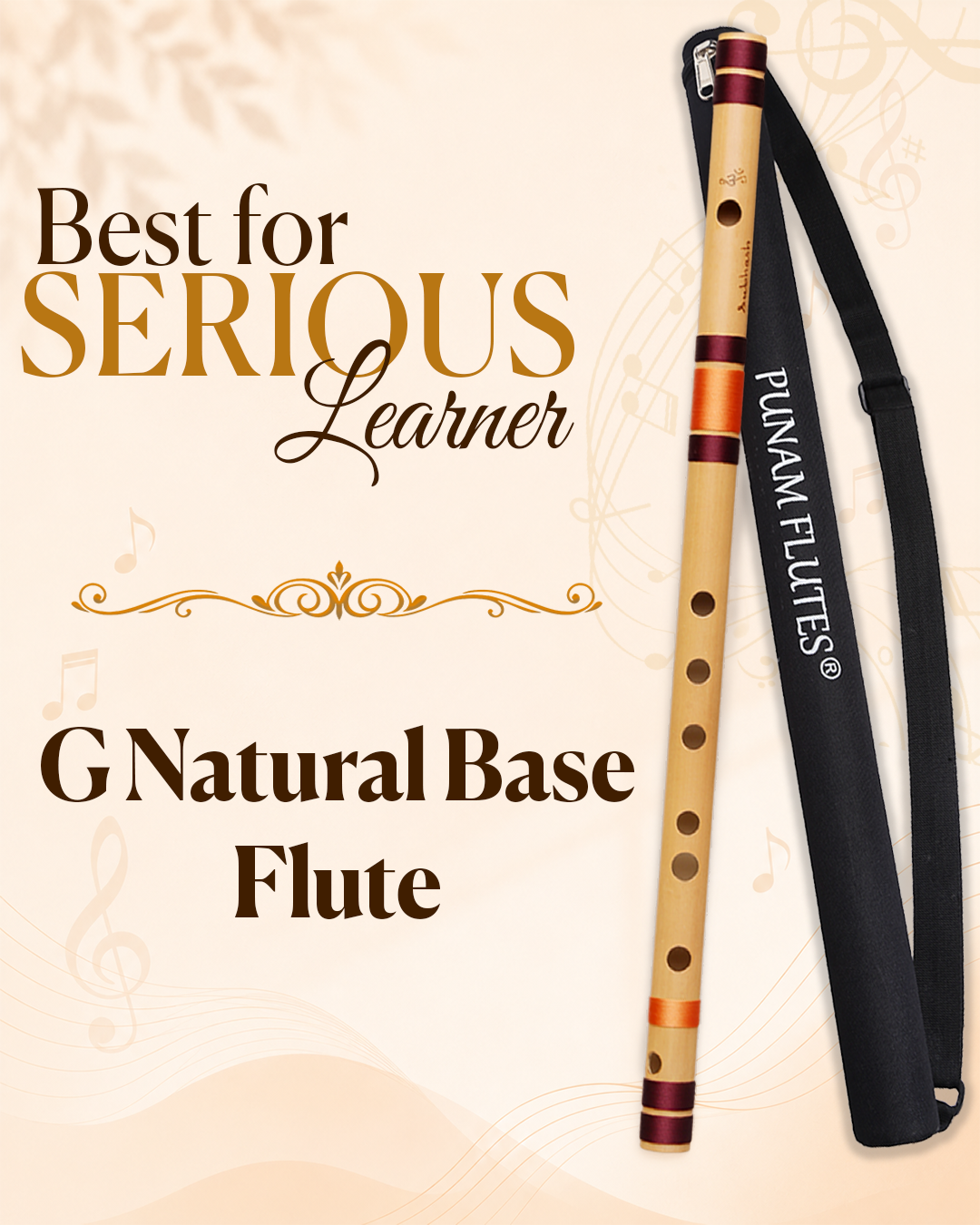 G Natural Base Bansuri Flute (Right Hand) 25.65 inches (65.15CM)