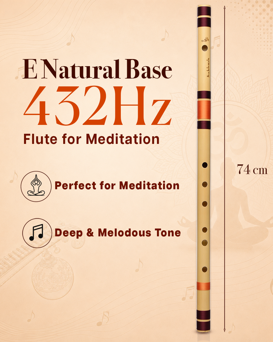 E Natural Base 432 Hz Bansuri Flute (Right Hand) 29.63 Inches