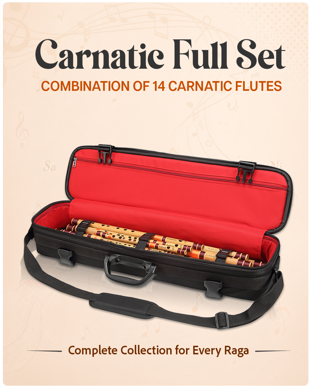 Carnatic 14 Flutes Full Set With Semi Hard Case