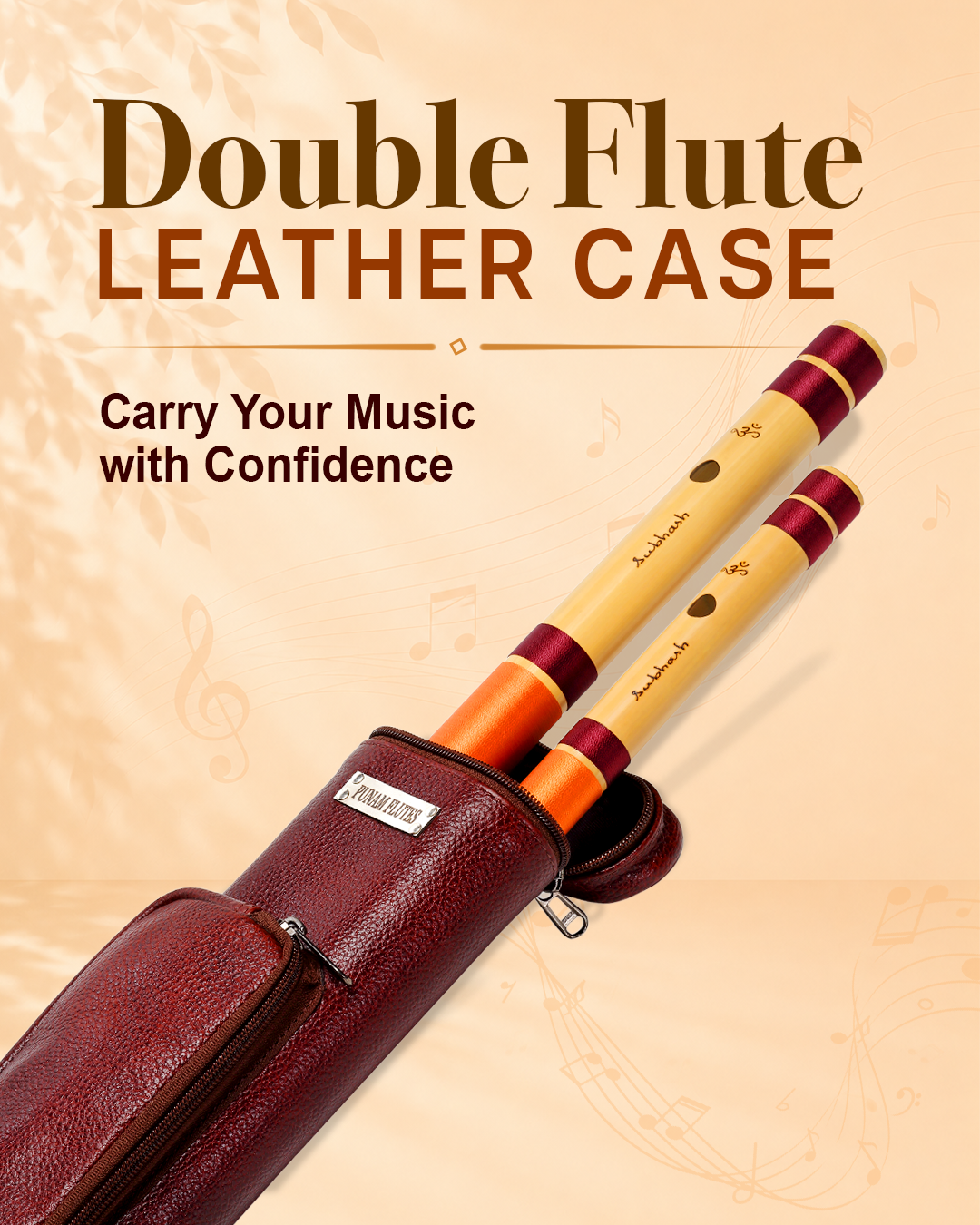 Double Flutes Leather (Premium) Case With Pocket Size 35 Inches