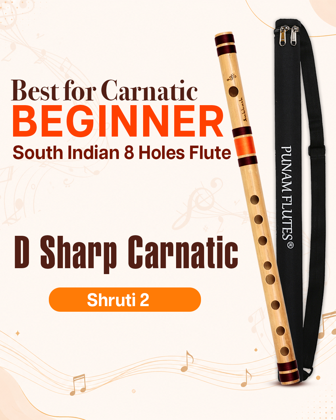 D Sharp Carnatic Flute Shruti 2.5 Size Approx 19.2 Inches (Adult Beginners)