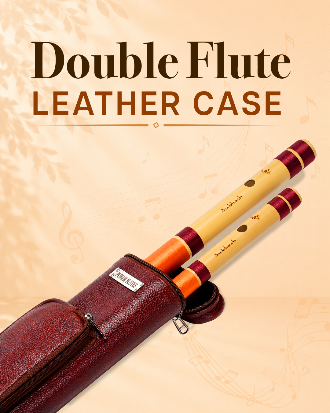 Double Flutes Leather (Premium) Case With Pocket Size 35 Inches