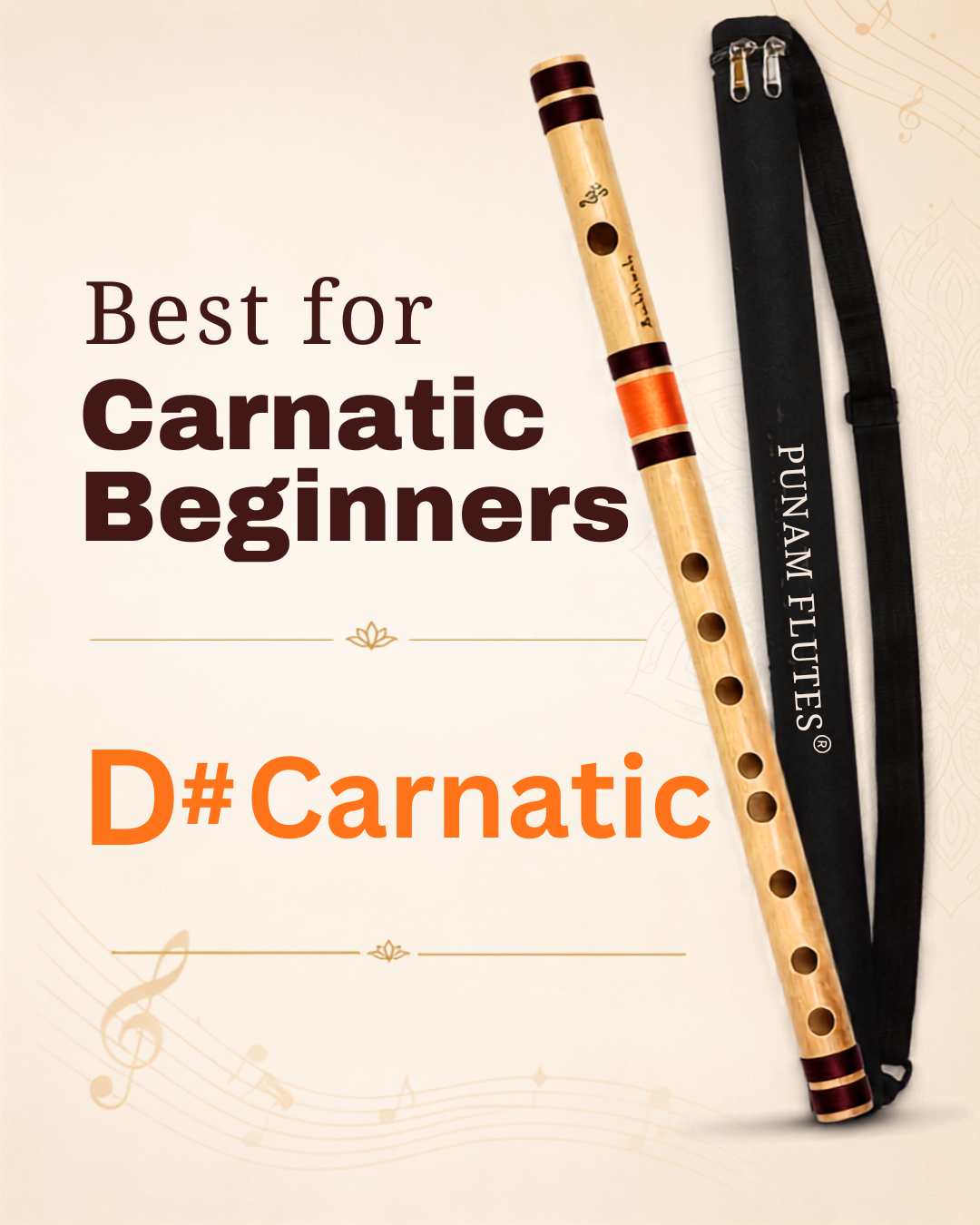 D Sharp Carnatic Flute Shruti 2.5 Size Approx 19.2 Inches (Adult Beginners)