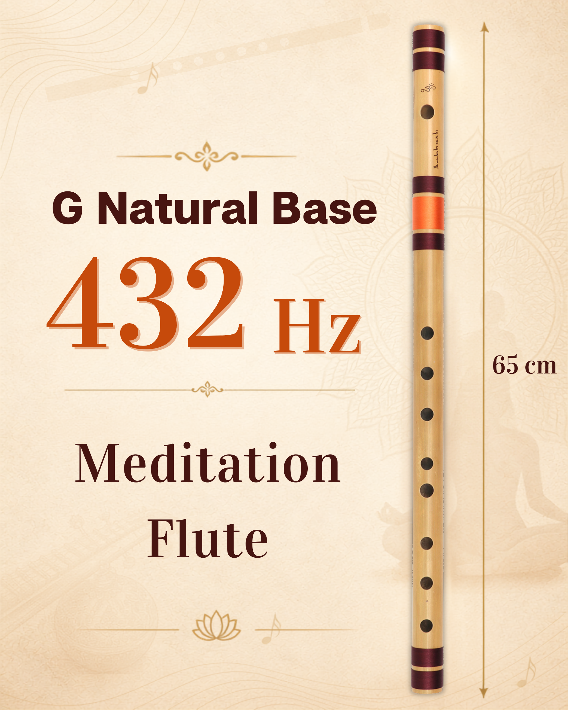 G Natural Base 432 Hz Bansuri Flute (Right Hand) 25.65 Inches (65.15 Cm)