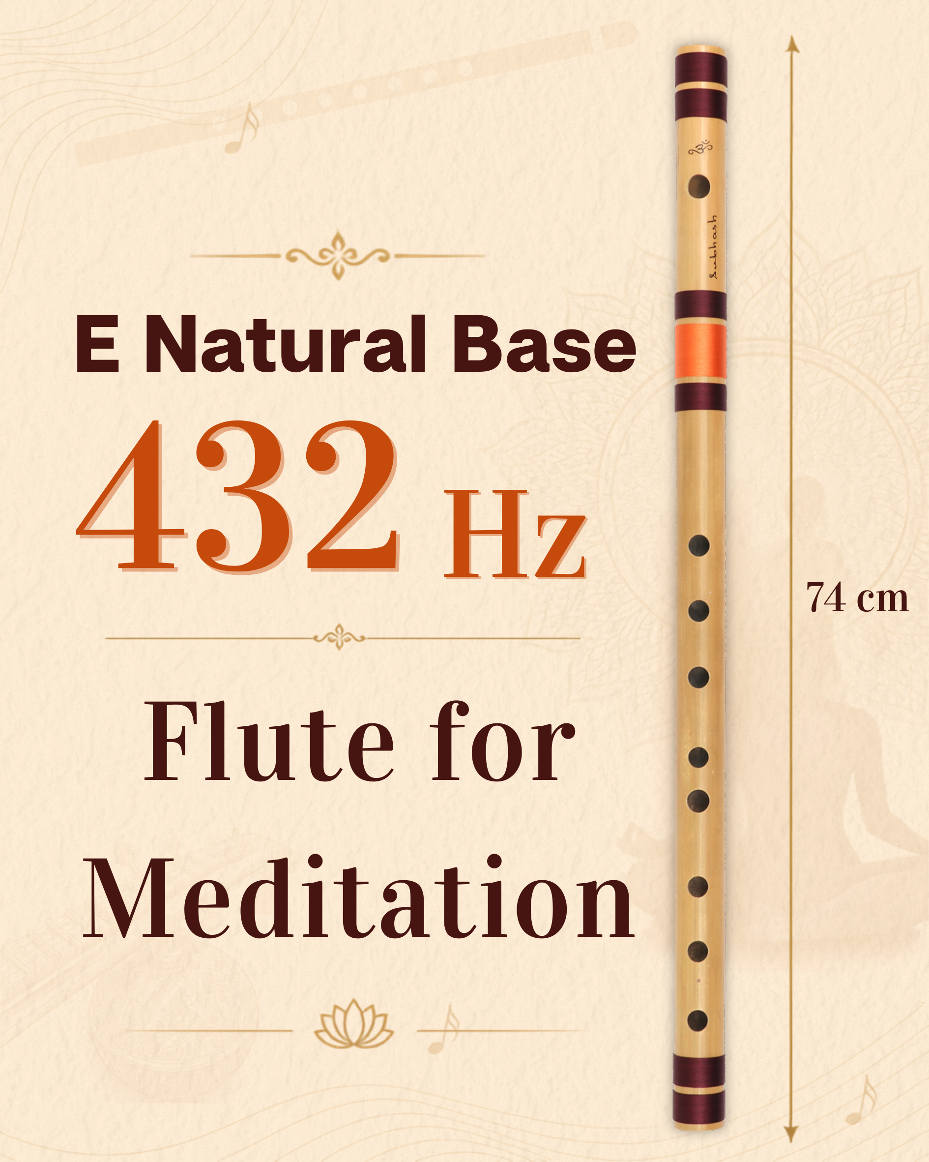 E Natural Base 432 Hz Bansuri Flute (Right Hand) 29.63 Inches
