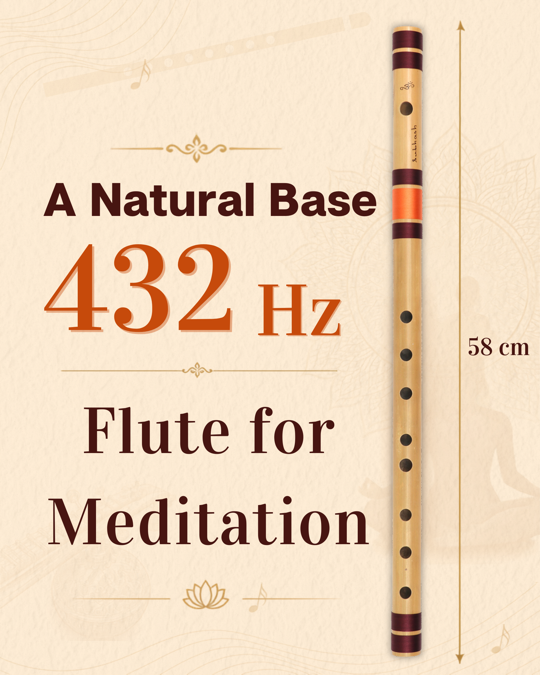 A Natural Base 432 Hz Bansuri Flute (Right Hand) 22.8 inches (58 cm)