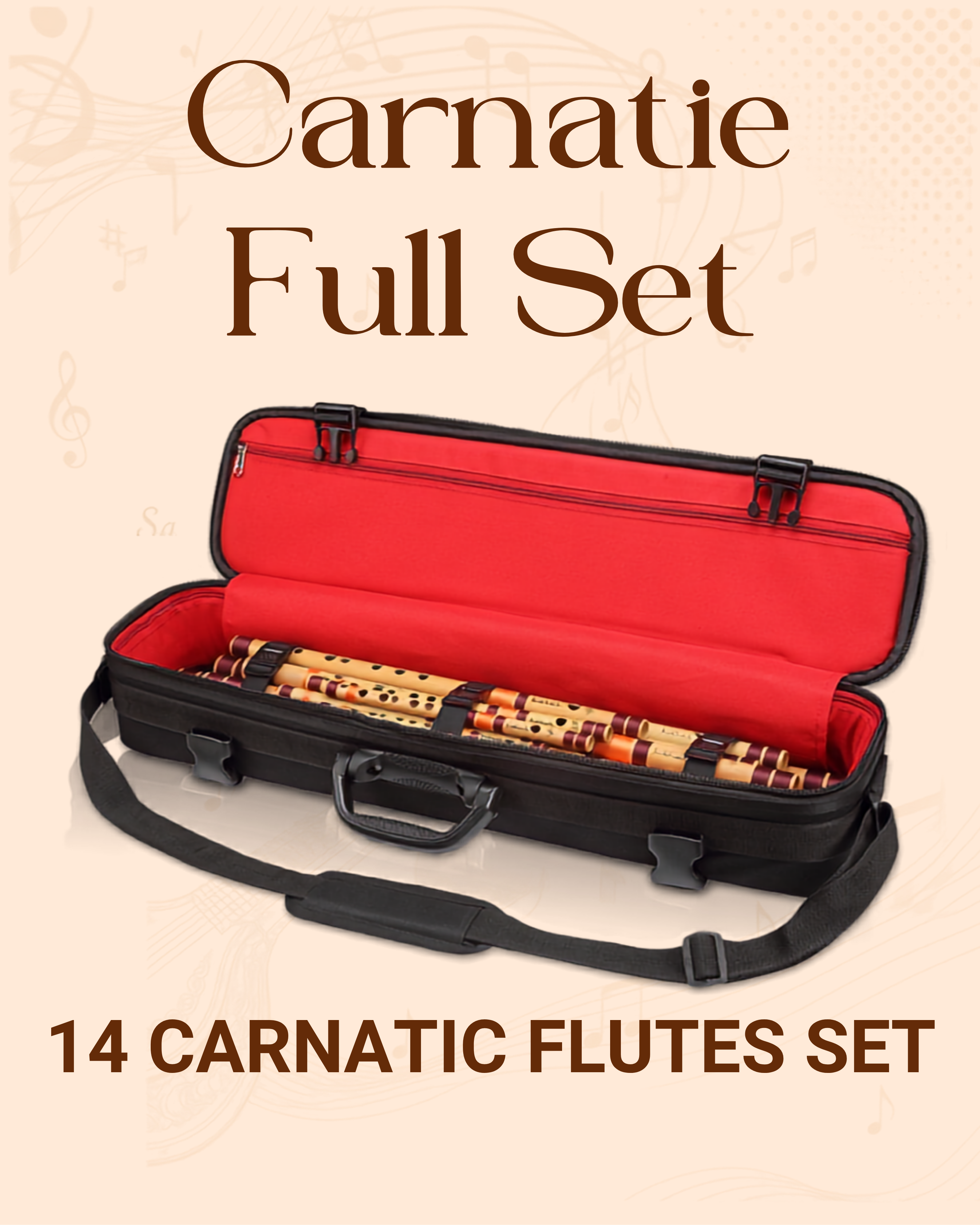Carnatic 14 Flutes Full Set With Semi Hard Case